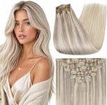 Fshine Clip In Hair Extensions Human Hair, 18/613 Ash Blonde Highlights Bleach Blonde, 18 Inch, 120 Grams, 7 Pcs, Prom, Date Night, Photo Ready, Bouncy Blowout, Soft Waves, Seamless Volume, Full Head