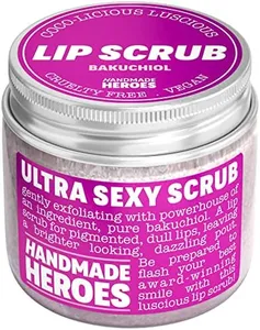 Handmade Heroes Bakuchiol Lip Scrub 1 fl oz Deep Conditioning Lip Plumper Helps Reduce Fine Lines and Wrinkles Appearance 100% Cruelty Free Vegan Lip Care for Luscious Lips