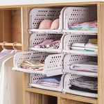 KARBAG Set of 3 Wardrobe Storage Box, Stackable Wardrobe Storage Organizer Plastic Storage Basket Large Capacity Closet Organiser Shelves Basket Stacking Basket Bins for Wardrobe Bedroom Laundry-Short