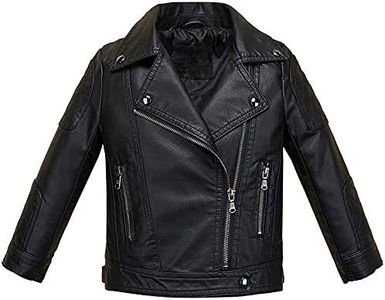 LJYH Boys Girls Fashion Collar PU Leather Jackets Kids Black Outdoor Zipper Coats 9/10yrs