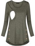 Quinee Women's Button Side Maternity Tunic Nursing Tops for Breastfeeding, Olive Green, Medium