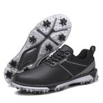 KESCOO Waterproof Golf Shoes Men Professional Spiked Golf Footwear Lightweight Outdoor Comfortable Golf Training Sneakers, Black 45