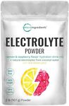 Micro Ingredients Hydration Electrolyte Powder, 2lbs (139 Servings), Keto & No Sugar - High Potassium (1000mg) with Lemon Raspberry Flavored - Made with Real Lemon Juice & Coconut Water - Non-GMO