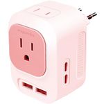 Mapambo European Universal Travel Plug Adapter 220V to 110V Voltage Converter with 2 USB Port 2 USB C International Power Adapter for Hair Straightener/Curling Iron US to Most of Europe (Grey)