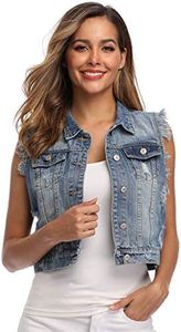 MISS MOLY Women's Denim Classic Vest Cotton Light Blue-2 Small