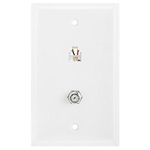 Cmple Modular Phone & Coaxial Wall Plate, f-Type / 6p4c, Single (1081-284-N)