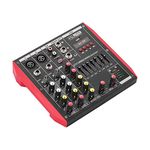 Decdeal D4 Portable 4-Channel Mixing Console Mixer 7-Band EQ Built-in 48V PhanPower Supports BT Connection USB MP3 Player for Music Recording DJ Network Live Broadcast Karaoke