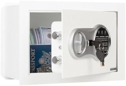 Wall Safe - Digital Safety Box with Passcode for Quick Access and Backup Key - Personal Safe for Cash or Jewelry - Wall Safes by Paragon (White)