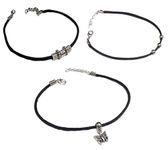 GURJARI JEWELLERS Girl's Lac Brass Nazariya Anklet (Black Thread) - Set of 3