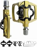 MTB Mountain Bike Pedals 9/16" Flat Platform Pedals Compatible with SPD Dual Function Clipless Pedals with Cleat Set for Mountain Spin Exercise Peloton Bike, Yellow