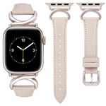 TOYOUTHS Leather Strap Compatible with Apple Watch Straps 41mm 40mm 42mm 38mm Women Slim Thin Dressy Designer Strap with C-Shaped Metal Buckle for iWatch 10/9/8/7/6/5/4/3/2/1/SE, Starlight/Starlight