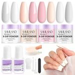 SAVILAND Dip Powder Nail Kit: Professional Starter Set with 4 Colors, Clear White Keratin Dip Powder, Healthy Nail Art Base & Top Activator for French Manicure DIY Salon