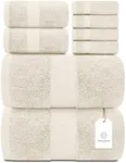 White Classic Luxury Ivory Bath Towel Set - Combed Cotton Hotel Quality Absorbent 8 Piece Towels | 2 Bath Towels | 2 Hand Towels | 4 Washcloths [Worth $72.95] 8 Pack | Ivory