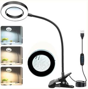 Reading Light 5X Magnifying Lamp, Clamp 360° Flexible Gooseneck LED Desk Lamp 3 Color Modes 10 Brightness USB Clamp Lamp for Crafts,Working,Home Office,Manicure, Tattoo, Reading Books, Bed Headboard