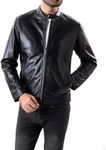 Jild Classical Single Piece Lambskin Leather Jacket Men - Everyday Wear Snap Tab Collar Men’s Motorcycle Leather Jacket (SP-Blk-XS)