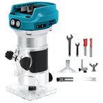 Cordless Router Compatible with Makita 18V Battery, 1300W Brushless Wood Trimmer with 6 Speed, Brushless Router Trimmer, Cordless Wood Trimmer, Straight Guide, Guide Wheel, Milling Bit and 2 Spanners