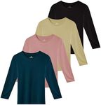 4 Pack: Girls Girl Long Sleeve Tshirts Shirt Tshirt Shirts Tees Active T-Shirts Tops Dry Fit Crew Neck Active Athletic Essentials Soccer Sports Yoga Gym Young Teen Chicas Clothes - Set 9, XS (7)