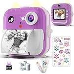 Instant Print Camera for Kids - 1080P HD, 48MP, 32G Card, Bluetooth, Free App, 4 Rolls Print Paper, Stickers, Fun Filters, Gift for Boys and Girls - Purple Camera for Kids 3-12 yo