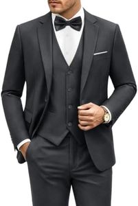 LUPURTY Men's One Button 3-Piece Suits Slim Fit Tuxedo Set with Blazer Jacket Vest & Pants for Wedding Prom Business,Dark Grey 2XL