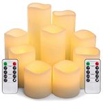 Pandaing Large Set of 9 Flameless Candles Battery Operated LED Pillar Real Wax Electric Candles with Remote Control Cycling 24 Hours Timer