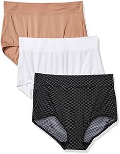 Warner's Women's Blissful Benefits No Muffin Top 3 Pack Panty Briefs, White/Toasted Almond/Black Pin Dot Print, XX-Large US
