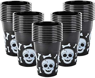 ArtCreativity 50 set Halloween Skull Cups – 16oz Black Plastic Cups for Spooky Drinks & Party Decor – Disposable Drinkware for Trick-or-Treat, Pirate Themes, Kids Parties & Haunted Events