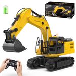 NOKA Remote Control Excavator Toys for Boys, [2025 Upgraded] 1:18 Scale RC Excavator with Metal Shovel, 11-Channel Construction Vehicle Digger with 2 Batteries/Sounds/Spray, Birthday Gift for Kids 6+