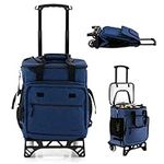 SPOTRAVEL 40L Rolling Cooler, 50-Can Cooler Bag with Wheels and Handle, 3-in-1 Leakproof Cooler Trolley for Outdoor Camping, Picnic & Beach (Dark Blue)