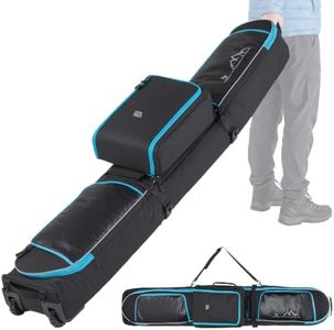 KEMIMOTO Padded Ski Bag with Wheels for Skis and Snowboards, Boot Bag Combo | Fits up to 185 cm, 900D PVC-Coated Oxford, 4 Water-Resistant Storage Areas, Folds, Padded Strap, Low-Noise Wheels, Air Travel