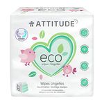 ATTITUDE Biodegradable Baby Wipes, Plant Based Unscented Diaper Wipes for Babies and Newborn, Dermatologically Tested, Vegan, 72 Count (Pack of 3)