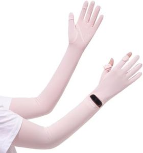 apaepr Ultra Thin Full Finger UV Protection Gloves Driving Gloves Women, Breathable Touchscreen UPF Glove Sun Protection Glove (Pink, One Size)
