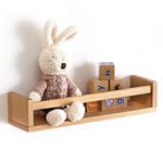 OAKERLAND Oak Floating Nursery Bookshelf, 40CM Solid Natural Wood Nursery Wall Shelves Decor for Storybooks, Wooden Book Organizer Shelves Picture Ledge for Kids Room, Nursery, Bedroom, Living Room