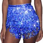 Zoestar Boho Sequin Tassel Hip Scarf Multilayer Belly Dance Belt Dance Performance Skirt for Women and Girls, Deep Blue, One Size