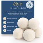 ELYN Wool Dryer Balls 6-Pack - XL, 100% New Zealand Wool, Reusable and Handmade. Fragrance-Free, Natural Fabric Softener, Reduce Wrinkles and Decrease Drying Time (White)