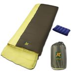 Rocksport Camplite +8°C to +20°C Rectangular Shape Sleeping Bag for Camping, Hiking, Indoor & Outdoor, Warm Sleep Bag l Free Air Pillow & Adventure Pass(Yellow/Army Green STR)