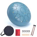 VixxNoxx Steel Tongue Drum, 12 Inch 13 Note Rain Drum for Outside Garden, Chakra Tank Drum Rain Chime, Handpan C Key Musical Percussion Instrument Kit with Bag Mallets (Moss Blue)