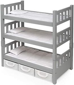 Badger Basket 1-2-3 Convertible Doll Bunk Bed with Bedding and Storage Baskets Fits American Girl Dolls, Gray/White