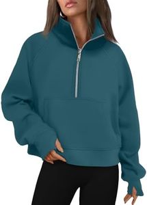 AUTOMET Womens Sweatshirts Half Zip Cropped Pullover Fleece Quarter Zipper Hoodies 2026 Fall Fashion Outfits Clothes Bluegreen 2XL