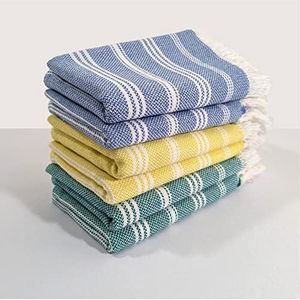 IndiHaus - Premium Cotton Hand Towel Set Of 6 (60Cm X 40Cm) | Soft, Absorbent Napkins For Hand Towel |Multi-Purpose Towel Set - Use As Face Towel Or Hand Towel (6, Blue, Yellow & Teal), 250 TC