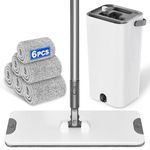ILAVCLEAN Floor Mop and Buckets Sets: Flat Head with 6 Reusable Microfibre pads for Dry Wet Cleaning - Housewife Dust Mop for home Bathroom Kitchen Laminate Wooden Floor