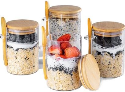 Overnight Oats Containers with Lids,16oz Overnight Oats Jars,4Pack Oatmeal Cups,Meal Prep Containers,Glass Meal Prep Containers with Lids,Glass Jar with Lid for Chia Pudding Yogurt Salad Cereal