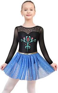 EQSJIU Long Sleeve Dance Leotard for Girls Sparkly Snowflake Ballet Dress Toddler Tutu Skirted Leotard Outfits for Girls, 7-8 Years, Ls Black