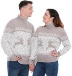 LUBOT Ugly Christmas Sweaters for Couples 2024 Women Girls Family Matching Xmas Sweater Cute Tacky Holiday Parties Knitted Pullover Gray Reindeer XL