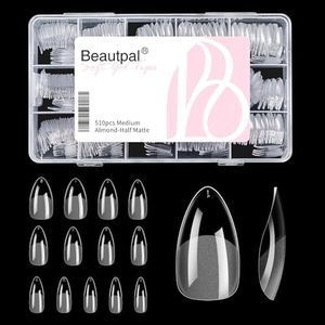 BEAUTPAL Medium Almond Gel X Tips 510pcs Almond Press on Nails Pre-shape Almond Nail Tips for Full Cover Acrylic False Nails For Nail Extension Nail Art, DIY Salon 13 Sizes Soft Gel Nail Tips