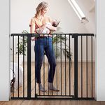 COMOMY 91.5cm Extra Tall Baby Gate for Stairs Doorways, Fits Openings 75-124cm Wide, Auto Close Extra Wide Dog Gate for House, Pressure Fit Easy Walk Through Pet Gate with Door, Black