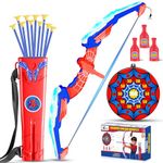 QCTOYS Kids Bow and Arrow with Adjustable Bowstring - Flashing LED Light Archery Set 10 Suction Cups Arrows 2 Targets and Quiver, Indoor Outdoor Sport Toys for Boys Aged 4-12 Xmas Gifts Red