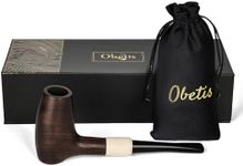 Obetis Elegant Barrel Pipe Set - Premium Ebony Tobacco Pipe, Wood Tobacco Pipe with Deep Elongated Bowl, Flat-Bottomed Design, Handmade Pipe Kit with Soft Pouch and Gift Box for Beginner