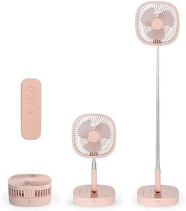 Portable Pedestal Fan - Foldaway Standing Fan Foldable Desk Fan, Wireless Use 7200Mah Rechargeable Battery, Remote Control Telescopic 4 Speed Quiet Timer Fan for Home Kitchen Outdoor Camping (Pink)