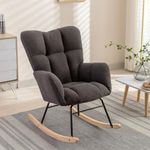 DEKKETO Nursing Rocking Chair, Teddy Rocking Chair for Nursery, Comfy Rocking Armchair with High Backrest for Adults Living Room Bedroom, Dary Gray