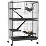 PawHut 5-Tier Rolling Small Animal Cage, Deluxe Guinea Pig Cage, Ferret Cage for Mink Chinchilla Kitten Rabbit, Small Pet Play House with Hammock Platform, Ramp, Tray, Grey